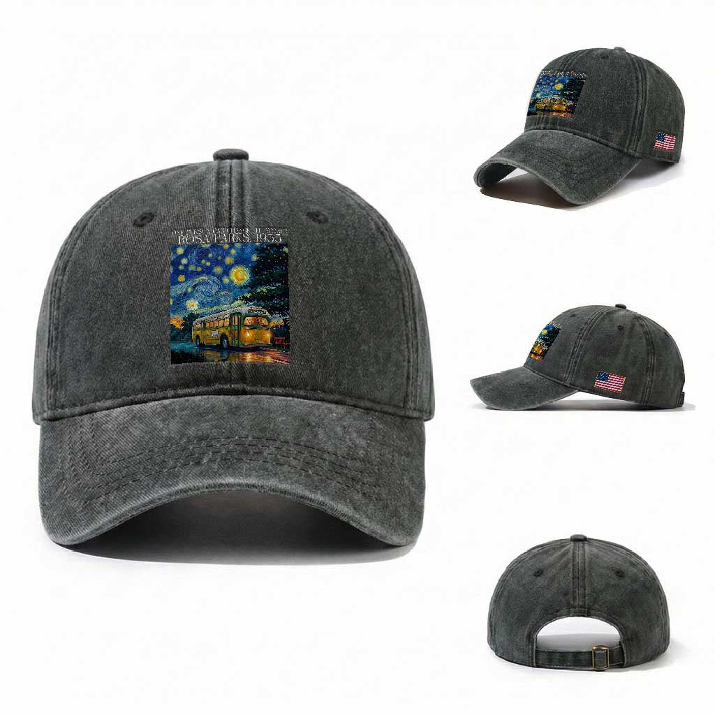 Rosa Parks Washed Cotton Baseball Cap Starry Night Van Gogh Black History African TS14 Washed Cap Universal Fit Dark Green Print Your Wear