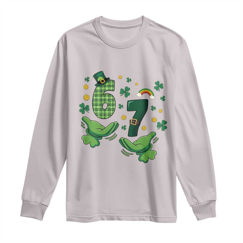 67 St Patricks Day Long Sleeve Shirt Funny Six Seven Hands Meme TS14 Ice Gray Print Your Wear
