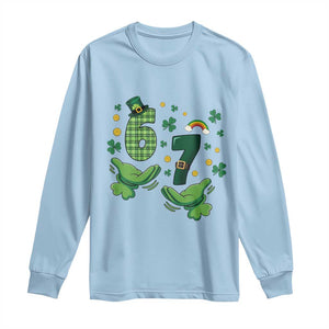 67 St Patricks Day Long Sleeve Shirt Funny Six Seven Hands Meme TS14 Light Blue Print Your Wear