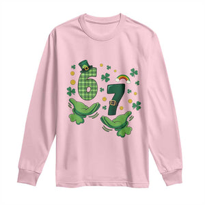 67 St Patricks Day Long Sleeve Shirt Funny Six Seven Hands Meme TS14 Light Pink Print Your Wear