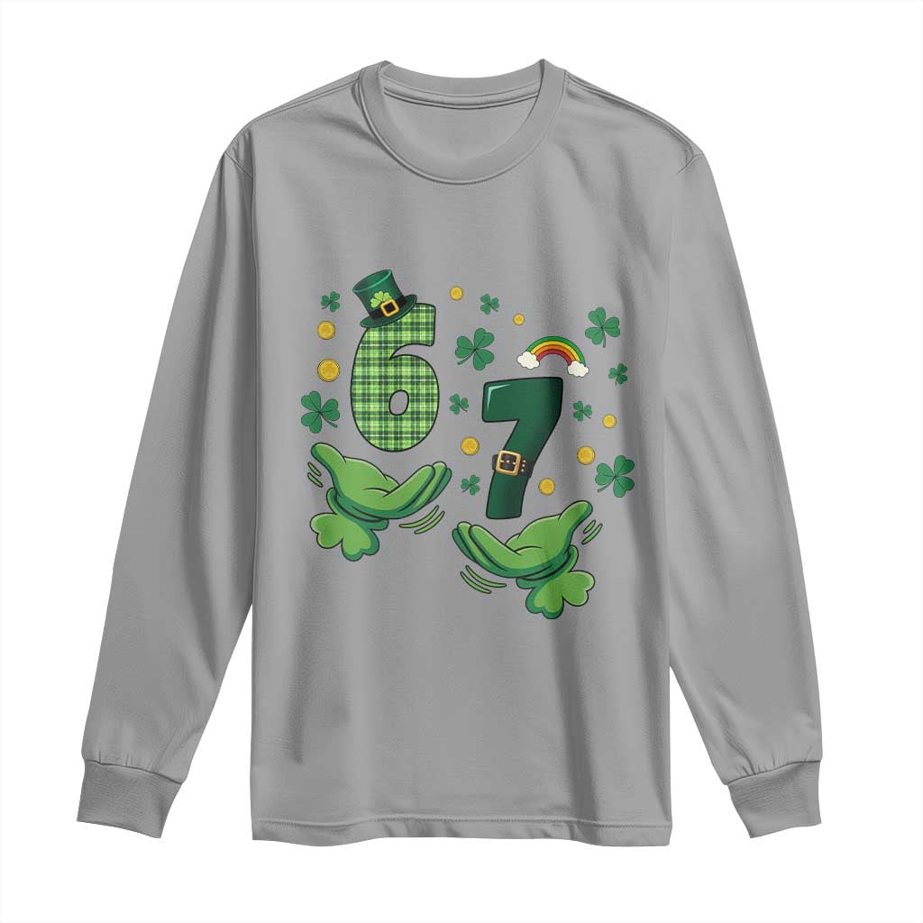 67 St Patricks Day Long Sleeve Shirt Funny Six Seven Hands Meme TS14 Sport Gray Print Your Wear