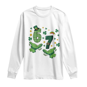 67 St Patricks Day Long Sleeve Shirt Funny Six Seven Hands Meme TS14 White Print Your Wear