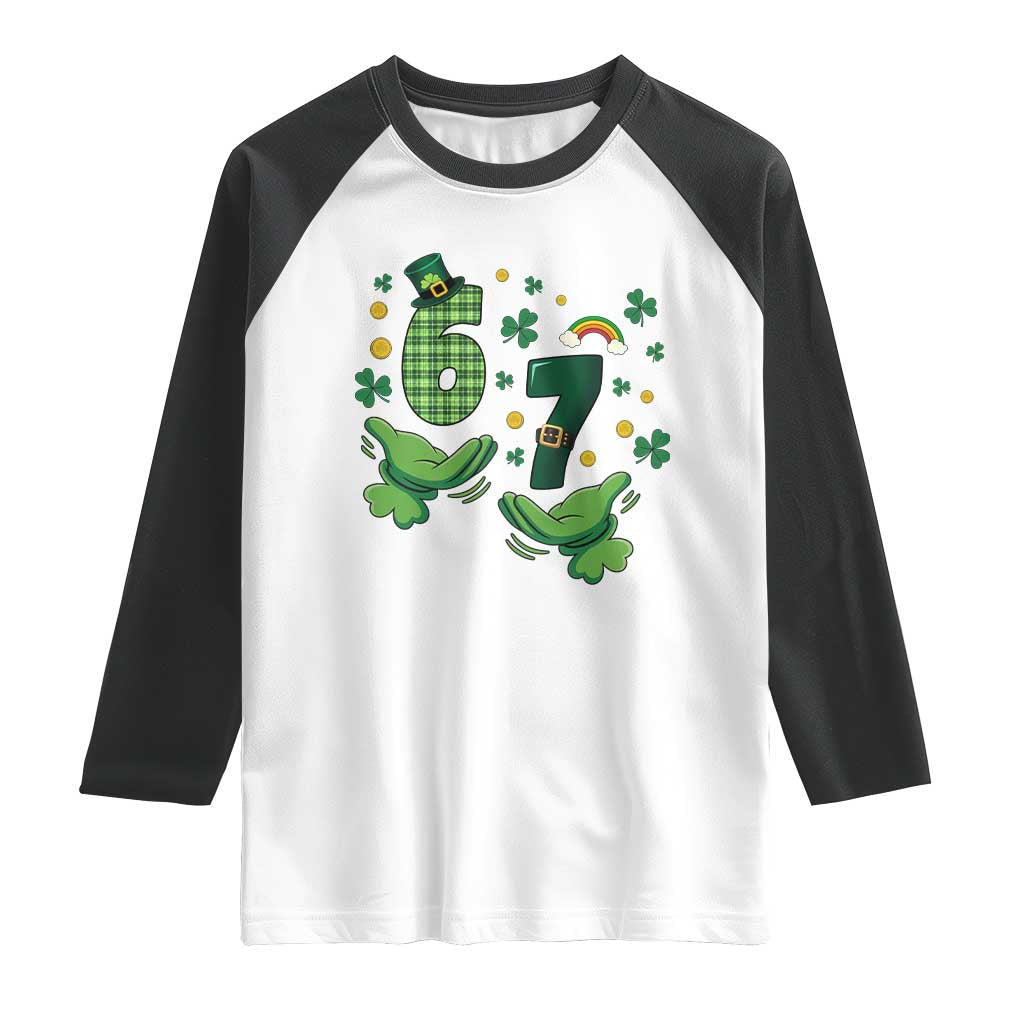 67 St Patricks Day Raglan Shirt Funny Six Seven Hands Meme TS14 White Black Print Your Wear