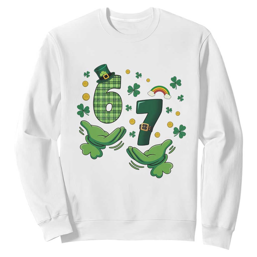67 St Patricks Day Sweatshirt Funny Six Seven Hands Meme TS14 White Print Your Wear