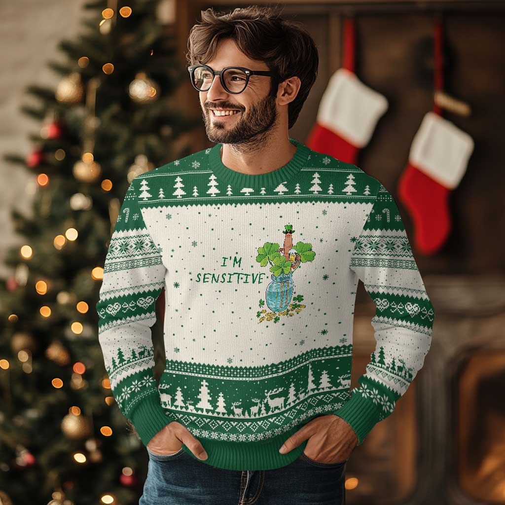 Marcus The Worm St Patricks Day Ugly Christmas Sweater I'm Sensitive TS14 Beige Green Print Your Wear