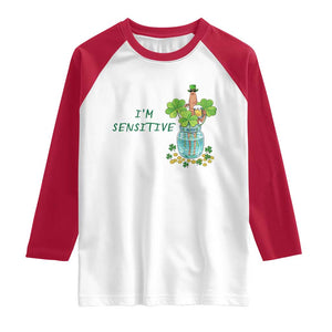 Marcus The Worm St Patricks Day Raglan Shirt I'm Sensitive TS14 White Red Print Your Wear