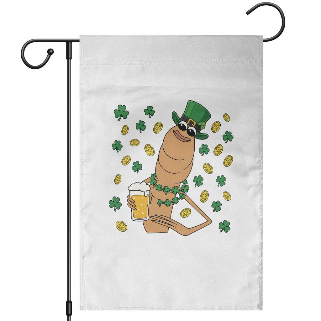 Marcus The Worm St Patricks Day Garden Flag Funny Drinking Irish Beer Ireland TS14 White Print Your Wear