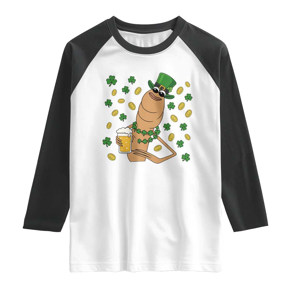 Marcus The Worm St Patricks Day Raglan Shirt Funny Drinking Irish Beer Ireland TS14 White Black Print Your Wear