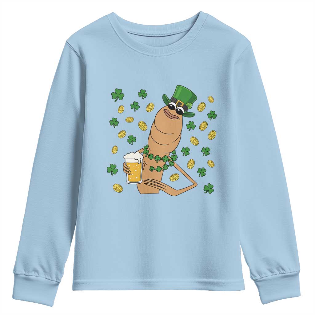 Marcus The Worm St Patricks Day Youth Sweatshirt Funny Drinking Irish Beer Ireland TS14 Light Blue Print Your Wear