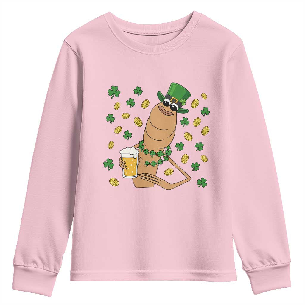 Marcus The Worm St Patricks Day Youth Sweatshirt Funny Drinking Irish Beer Ireland TS14 Light Pink Print Your Wear