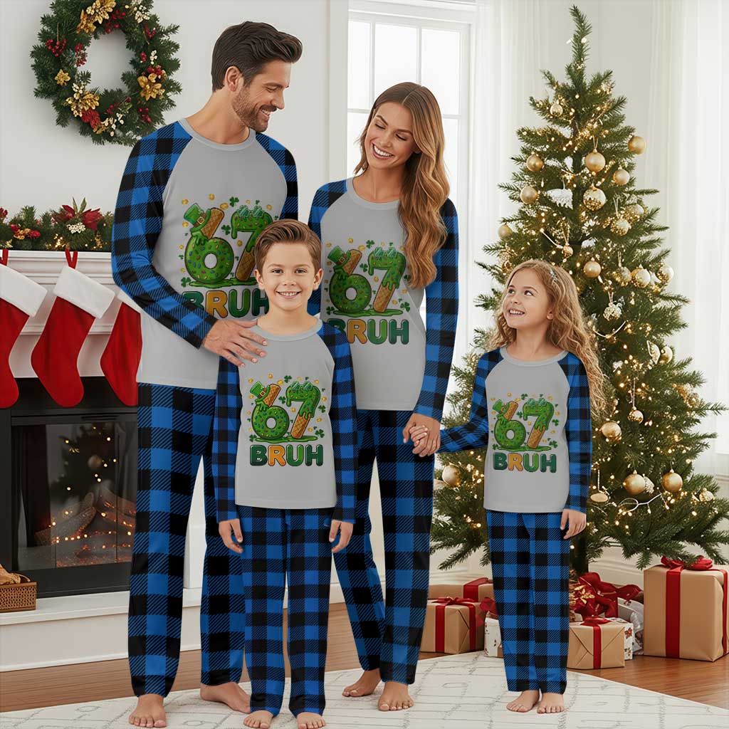 67 St Patricks Day Plaid Pajama Set Funny Six Seven Bruh Meme TS14 Blue Plaid Print Your Wear