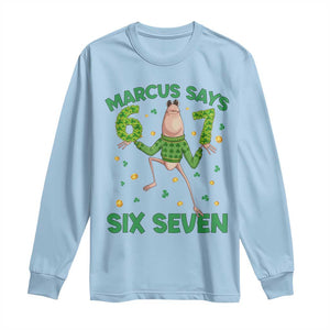Marcus The Worm St Patricks Day Long Sleeve Shirt Funny 67 Six Seven Hands Meme TS14 Light Blue Print Your Wear