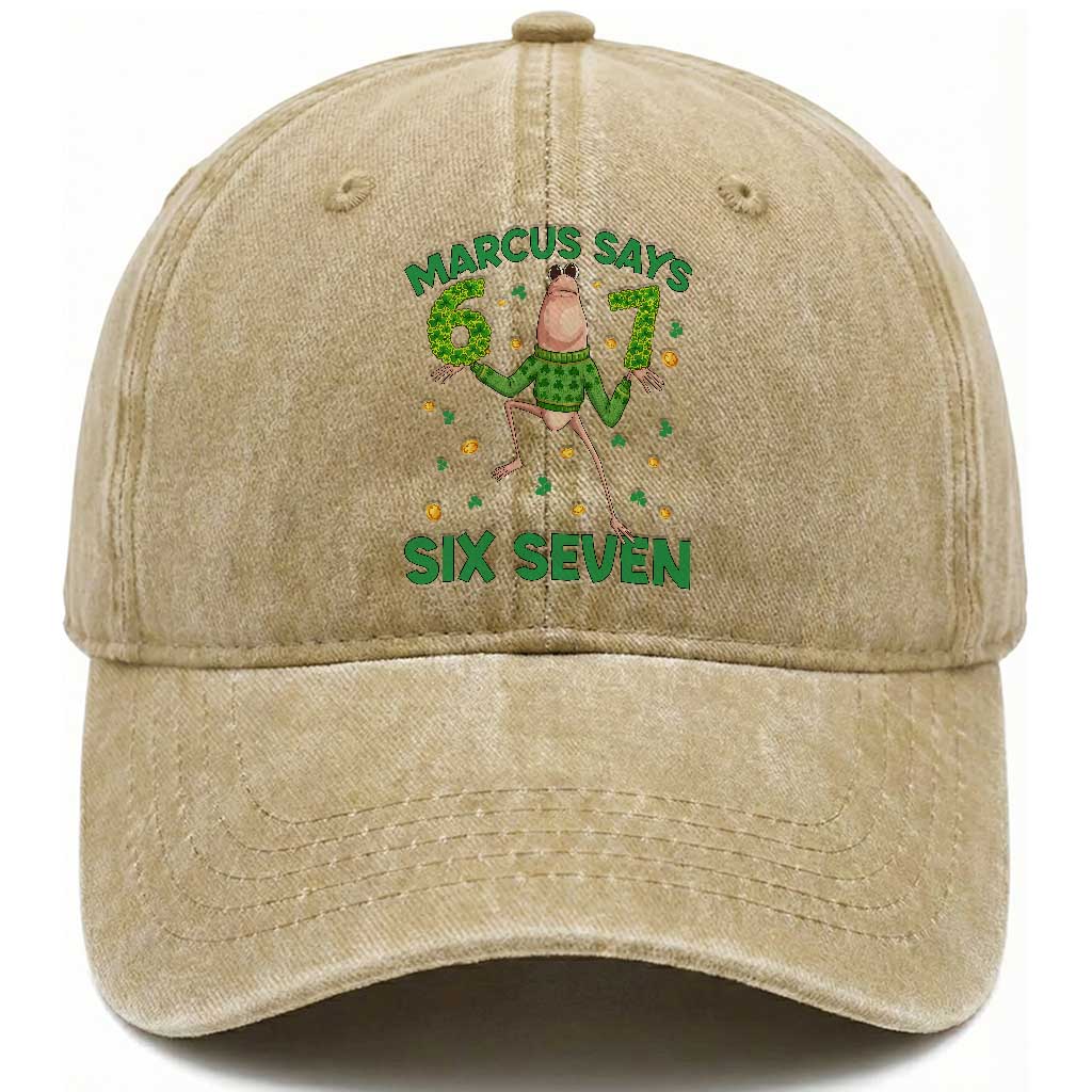 Marcus The Worm St Patricks Day Washed Cotton Baseball Cap Funny 67 Six Seven Hands Meme TS14 Washed Cap Universal Fit Khaki Print Your Wear