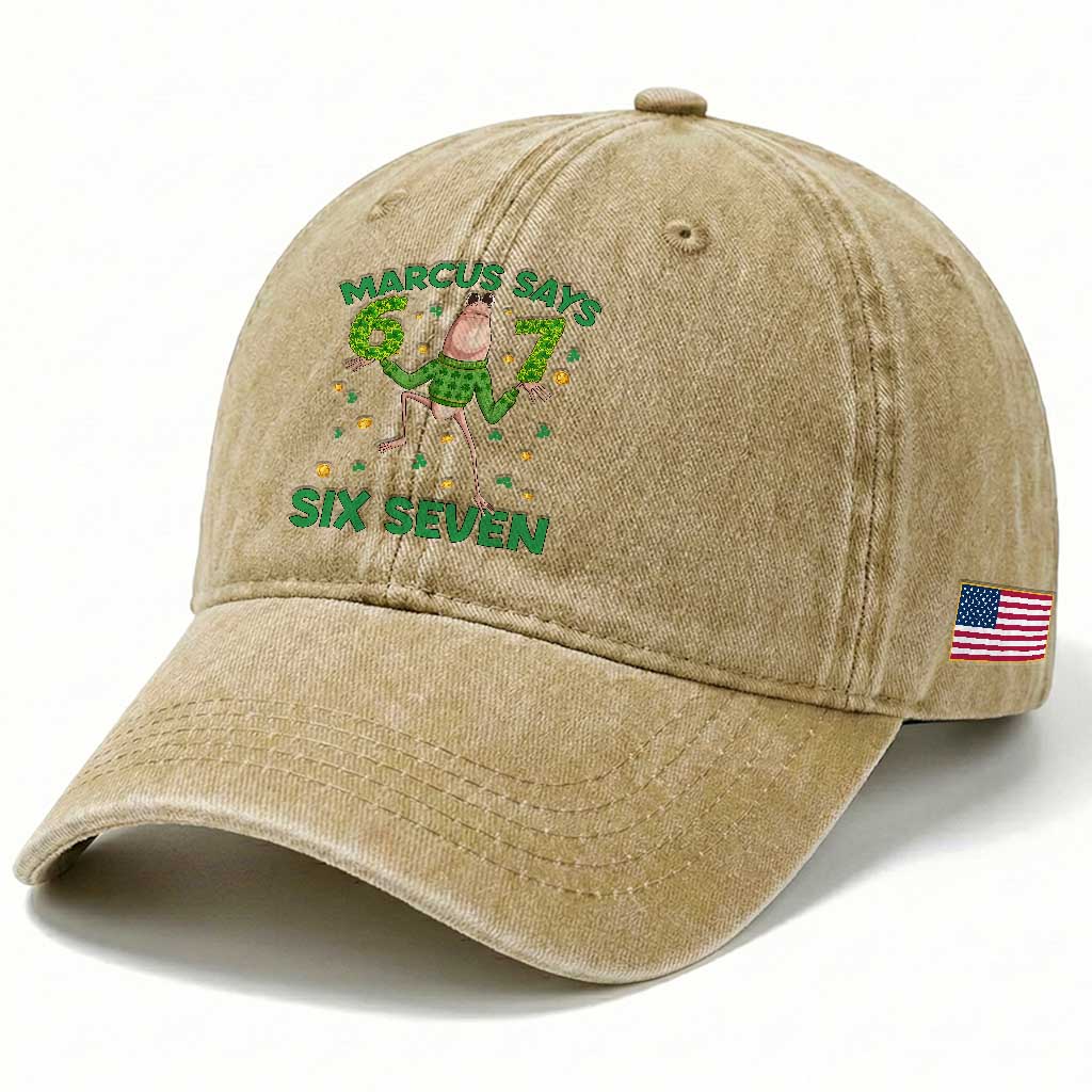 Marcus The Worm St Patricks Day Washed Cotton Baseball Cap Funny 67 Six Seven Hands Meme TS14 Print Your Wear