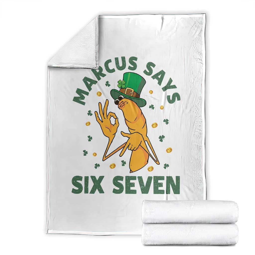 67 St Patricks Day Throw Blanket Funny Marcus The Worm Say Six Seven Meme TS14 White Print Your Wear