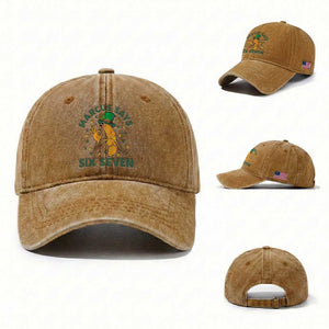 67 St Patricks Day Washed Cotton Baseball Cap Funny Marcus The Worm Say Six Seven Meme TS14 Washed Cap Universal Fit Yellow Ochre Print Your Wear