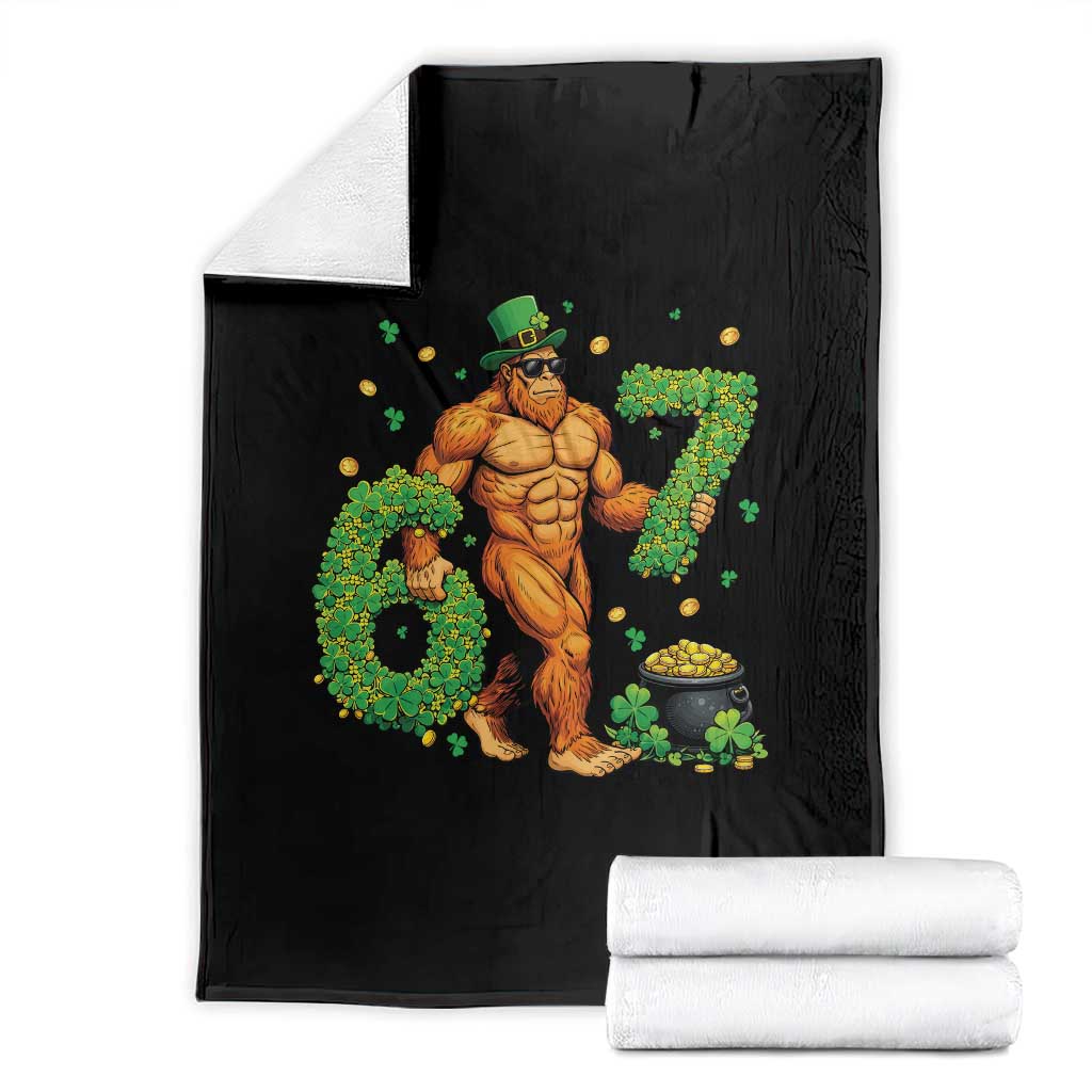 67 St Patricks Day Throw Blanket Funny Bigfoot Six Seven Shamrock Party Meme TS14 Black Print Your Wear