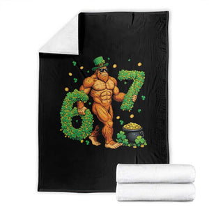 67 St Patricks Day Throw Blanket Funny Bigfoot Six Seven Shamrock Party Meme TS14 Black Print Your Wear