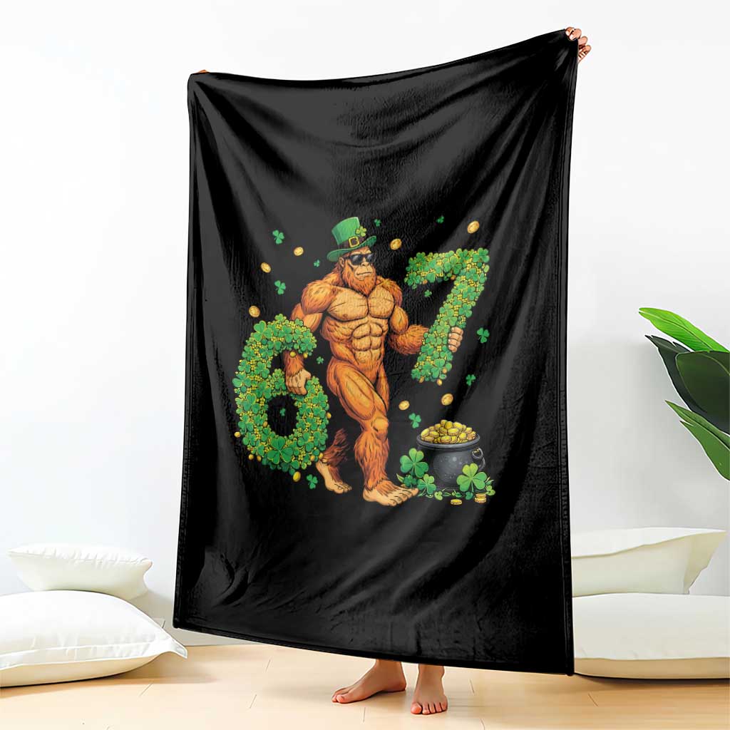 67 St Patricks Day Throw Blanket Funny Bigfoot Six Seven Shamrock Party Meme TS14 Print Your Wear