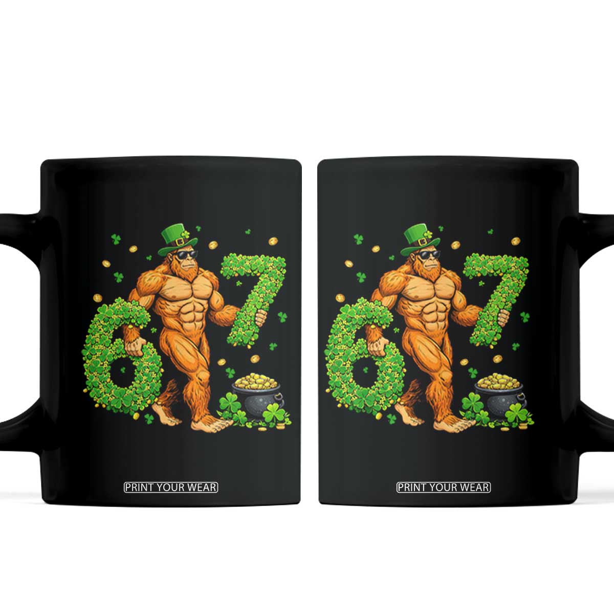 67 St Patricks Day Coffee Mug Funny Bigfoot Six Seven Shamrock Party Meme TS14 Black Print Your Wear