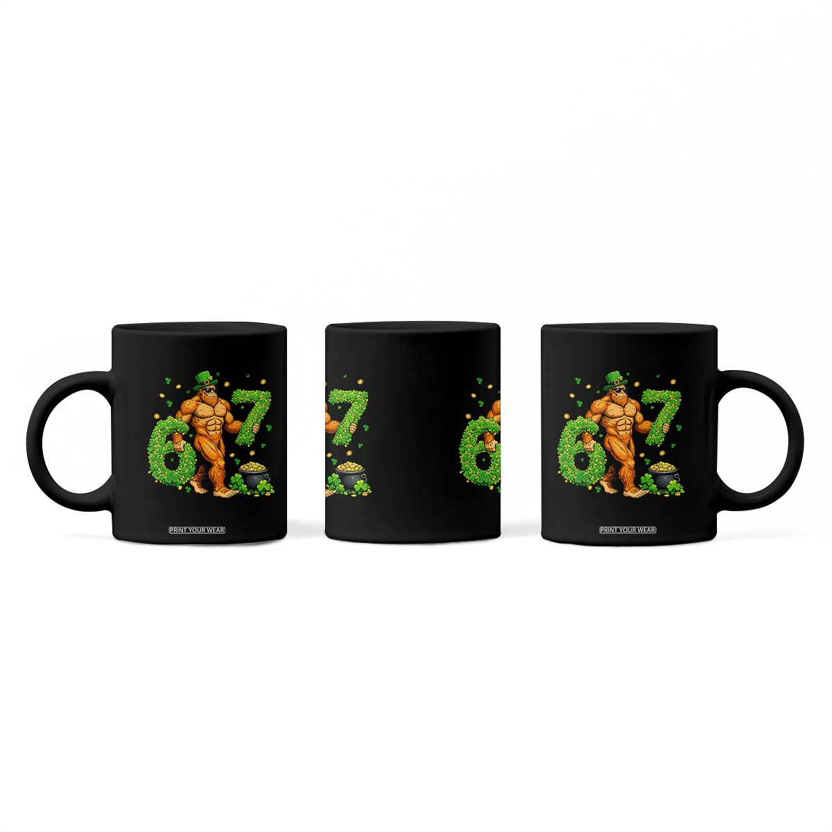 67 St Patricks Day Coffee Mug Funny Bigfoot Six Seven Shamrock Party Meme TS14 Print Your Wear