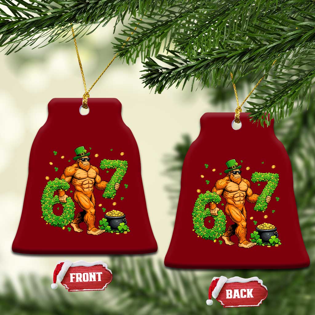 67 St Patricks Day Ceramic Ornament Funny Bigfoot Six Seven Shamrock Party Meme TS14 Print Your Wear