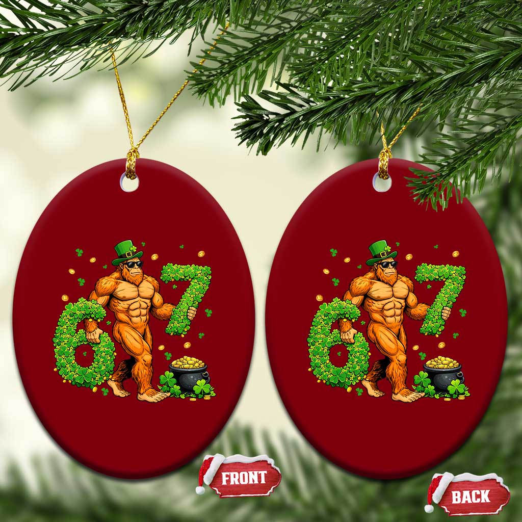 67 St Patricks Day Ceramic Ornament Funny Bigfoot Six Seven Shamrock Party Meme TS14 Print Your Wear