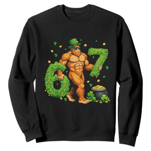 67 St Patricks Day Sweatshirt Funny Bigfoot Six Seven Shamrock Party Meme TS14 Black Print Your Wear