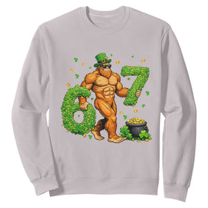67 St Patricks Day Sweatshirt Funny Bigfoot Six Seven Shamrock Party Meme TS14 Ice Gray Print Your Wear