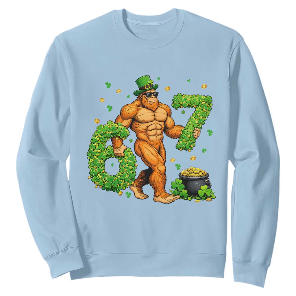 67 St Patricks Day Sweatshirt Funny Bigfoot Six Seven Shamrock Party Meme TS14 Light Blue Print Your Wear