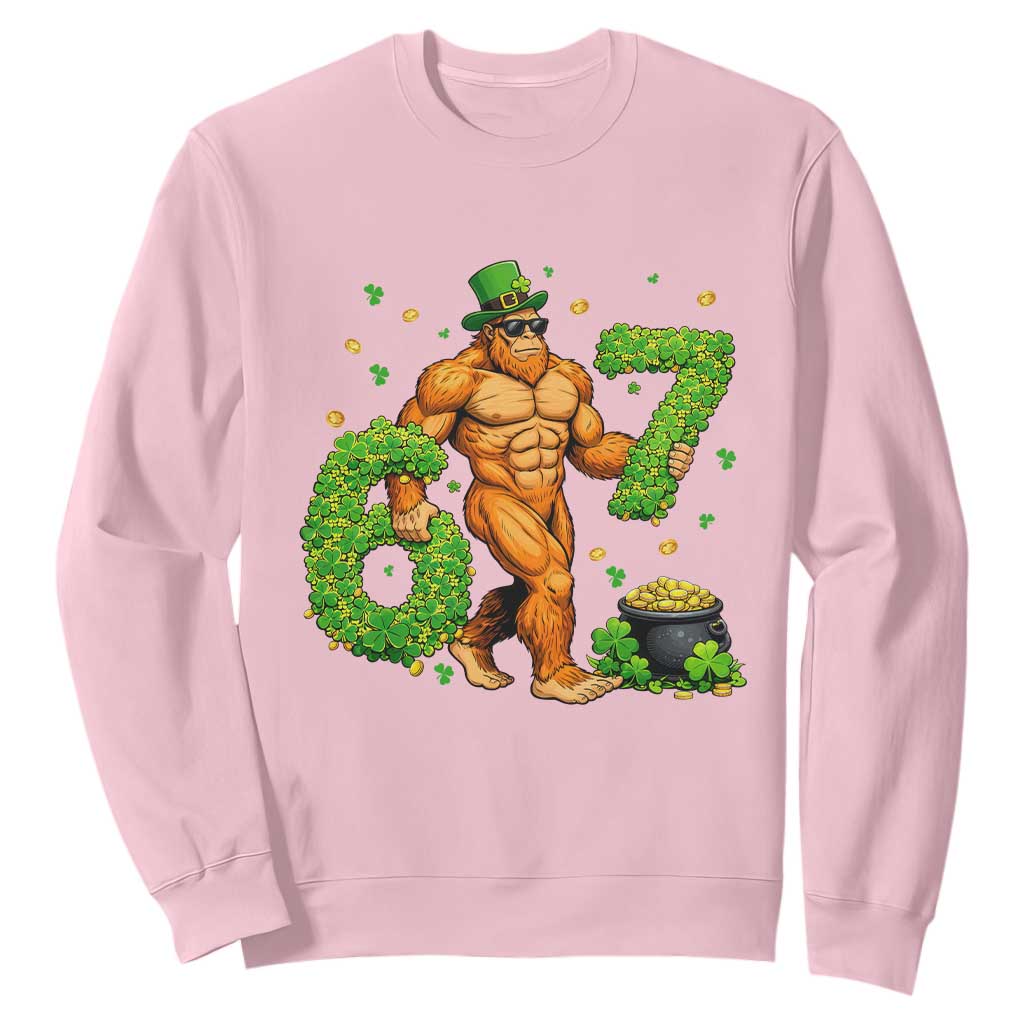 67 St Patricks Day Sweatshirt Funny Bigfoot Six Seven Shamrock Party Meme TS14 Light Pink Print Your Wear