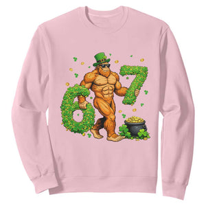 67 St Patricks Day Sweatshirt Funny Bigfoot Six Seven Shamrock Party Meme TS14 Light Pink Print Your Wear