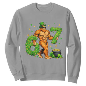 67 St Patricks Day Sweatshirt Funny Bigfoot Six Seven Shamrock Party Meme TS14 Sport Gray Print Your Wear