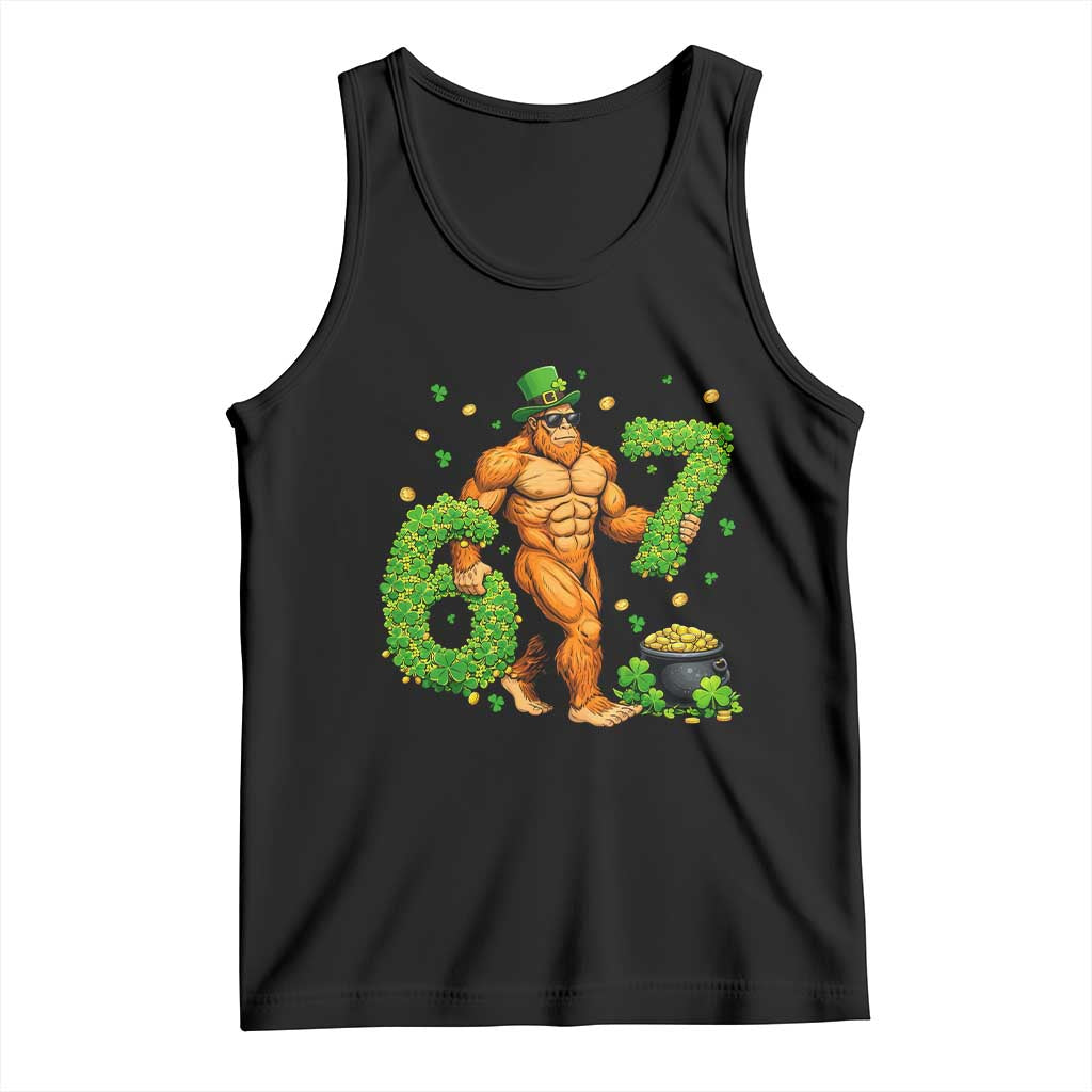 67 St Patricks Day Tank Top Funny Bigfoot Six Seven Shamrock Party Meme TS14 Black Print Your Wear