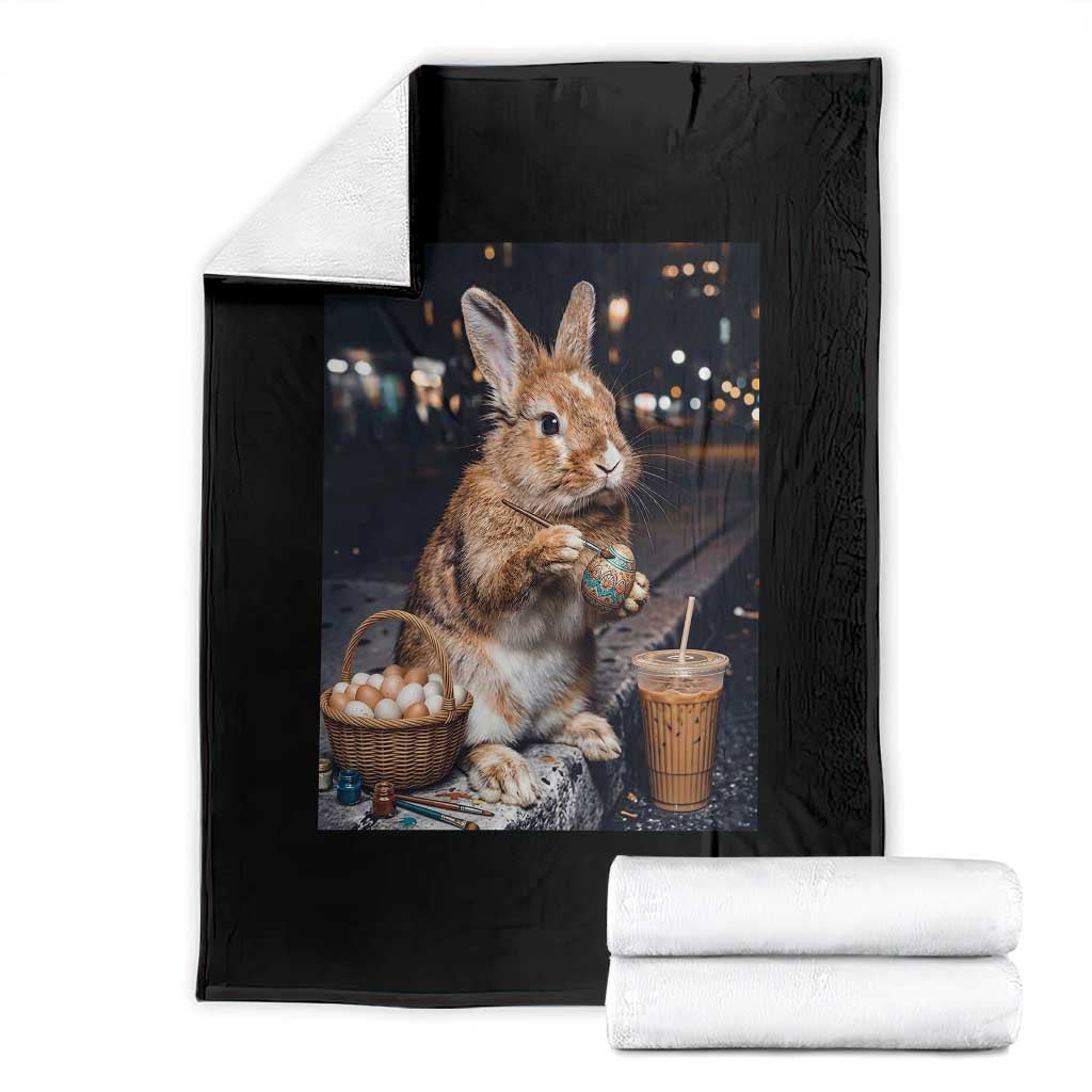Easter Bunny Iced Coffee Throw Blanket Funny Rabbit Egg Painting TS14 Black Print Your Wear