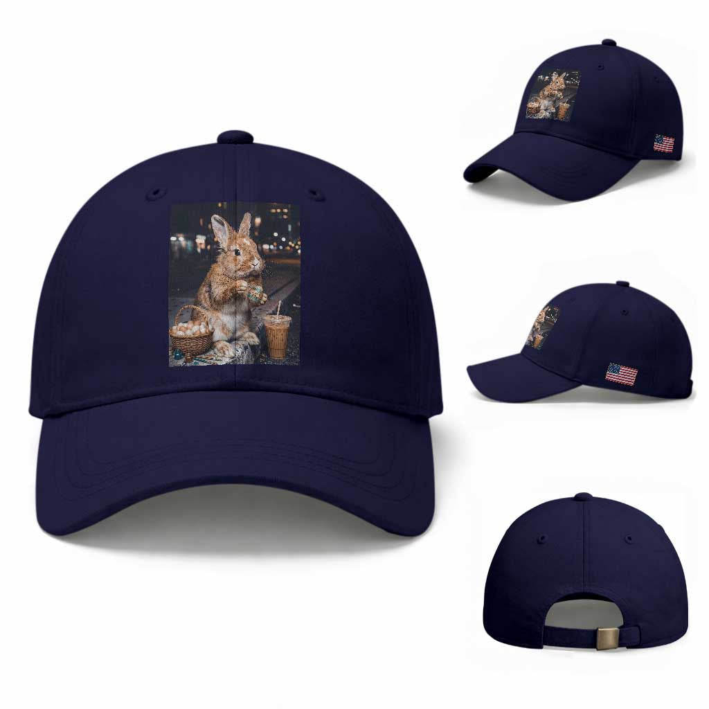 Easter Bunny Iced Coffee Baseball Cap Funny Rabbit Egg Painting TS14 Baseball Cap Universal Fit Dark Blue Print Your Wear