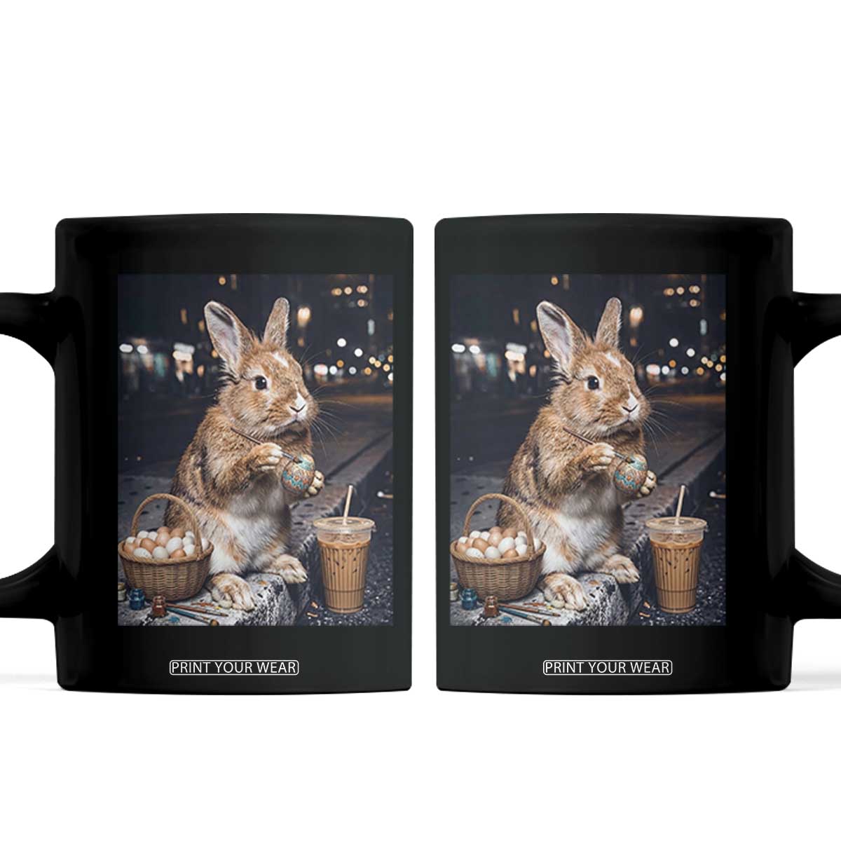 Easter Bunny Iced Coffee Coffee Mug Funny Rabbit Egg Painting TS14 Black Print Your Wear