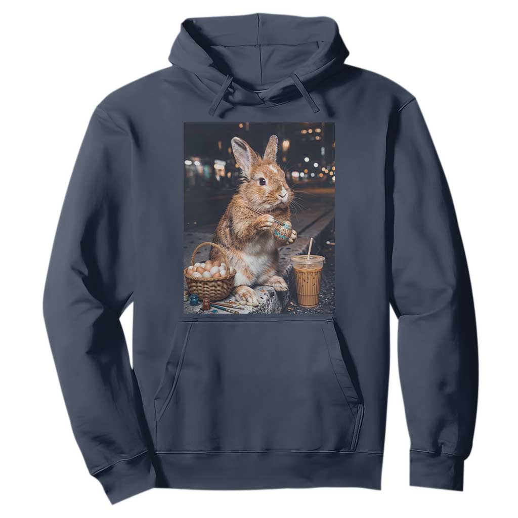 Easter Bunny Iced Coffee Hoodie Funny Rabbit Egg Painting TS14 Navy Print Your Wear