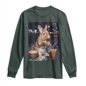 Easter Bunny Iced Coffee Long Sleeve Shirt Funny Rabbit Egg Painting TS14 Dark Forest Green Print Your Wear