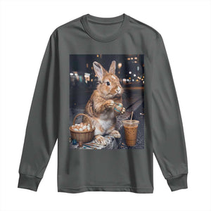 Easter Bunny Iced Coffee Long Sleeve Shirt Funny Rabbit Egg Painting TS14 Dark Heather Print Your Wear
