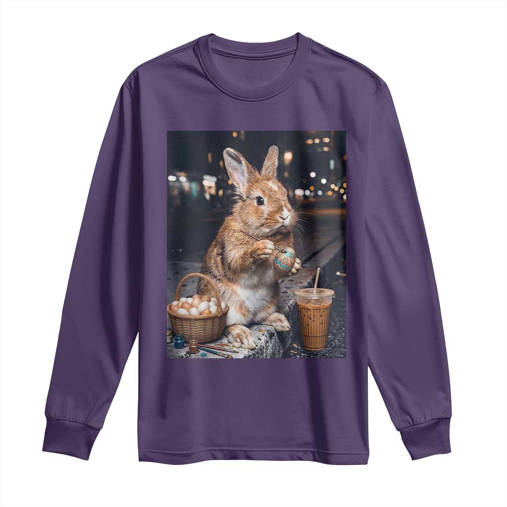 Easter Bunny Iced Coffee Long Sleeve Shirt Funny Rabbit Egg Painting TS14 Purple Print Your Wear