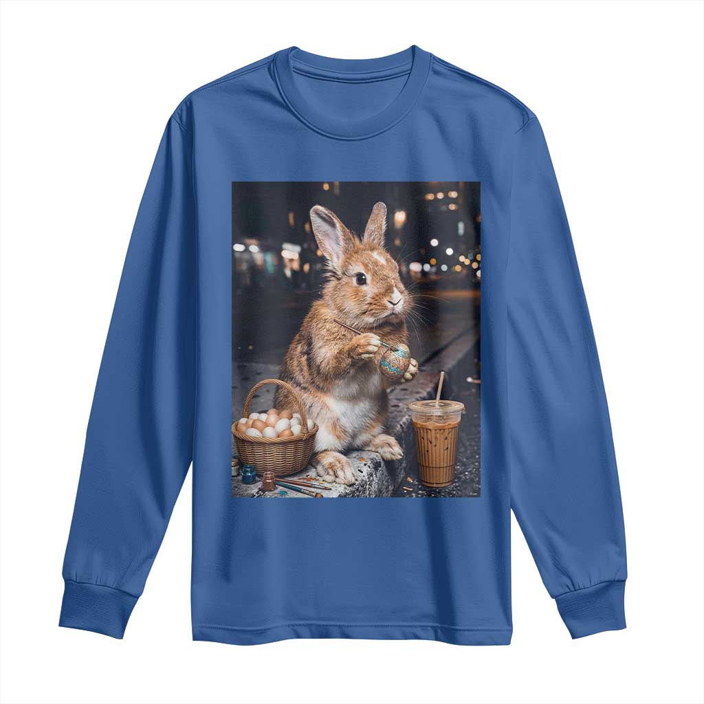 Easter Bunny Iced Coffee Long Sleeve Shirt Funny Rabbit Egg Painting TS14 Royal Blue Print Your Wear
