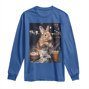 Easter Bunny Iced Coffee Long Sleeve Shirt Funny Rabbit Egg Painting TS14 Royal Blue Print Your Wear