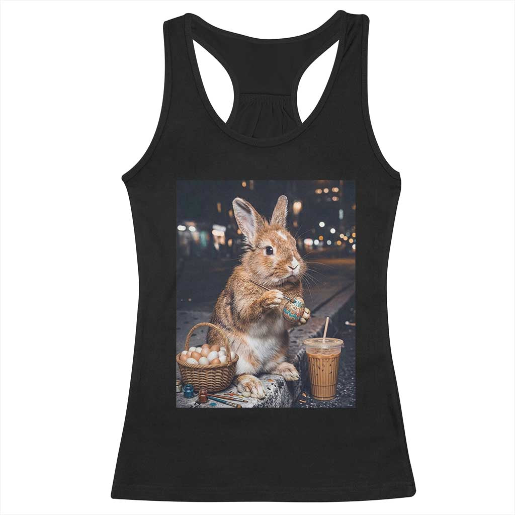 Easter Bunny Iced Coffee Racerback Tank Top Funny Rabbit Egg Painting TS14 Black Print Your Wear