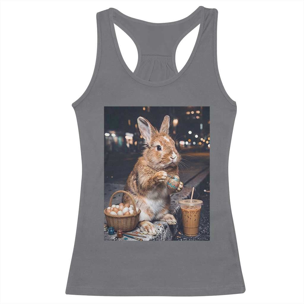 Easter Bunny Iced Coffee Racerback Tank Top Funny Rabbit Egg Painting TS14 Charcoal Print Your Wear
