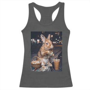 Easter Bunny Iced Coffee Racerback Tank Top Funny Rabbit Egg Painting TS14 Dark Heather Print Your Wear