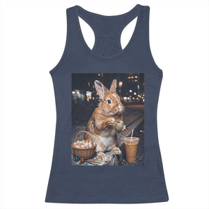 Easter Bunny Iced Coffee Racerback Tank Top Funny Rabbit Egg Painting TS14 Navy Print Your Wear
