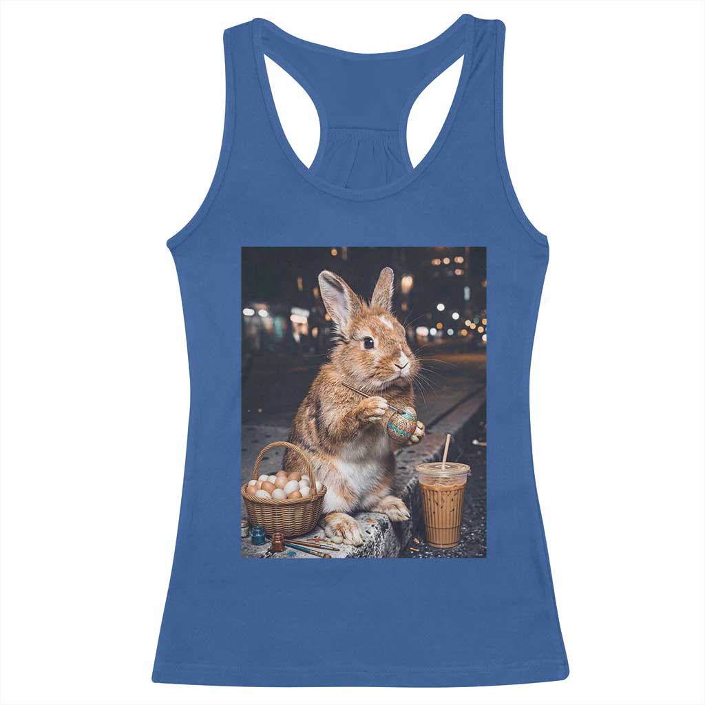 Easter Bunny Iced Coffee Racerback Tank Top Funny Rabbit Egg Painting TS14 Royal Blue Print Your Wear