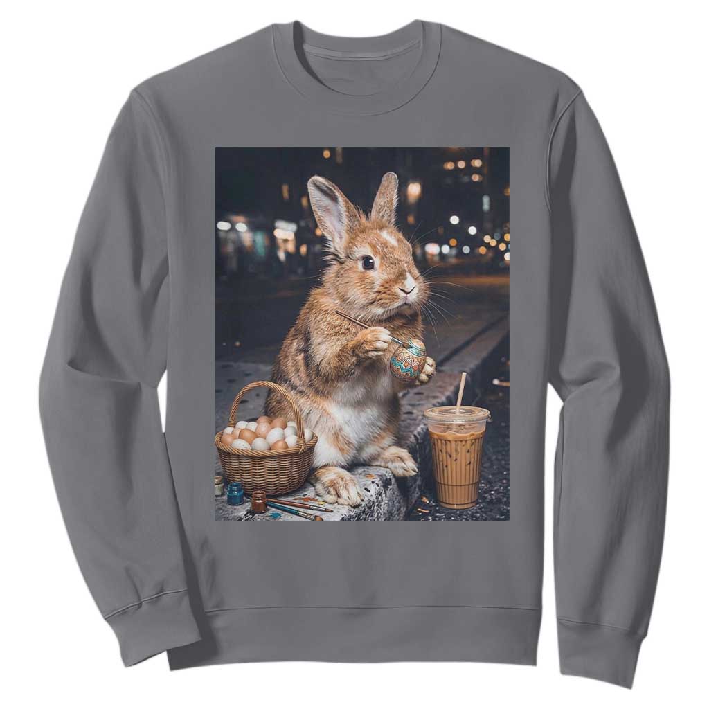 Easter Bunny Iced Coffee Sweatshirt Funny Rabbit Egg Painting TS14 Charcoal Print Your Wear