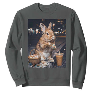 Easter Bunny Iced Coffee Sweatshirt Funny Rabbit Egg Painting TS14 Dark Heather Print Your Wear